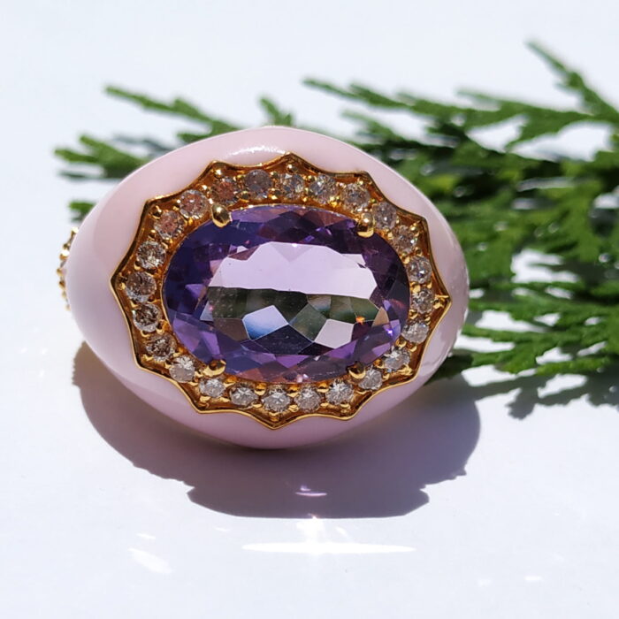 Pink Enamel Amethyst Ring