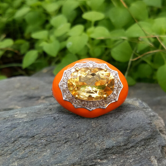 Citrine & Diamond Enamel Ring