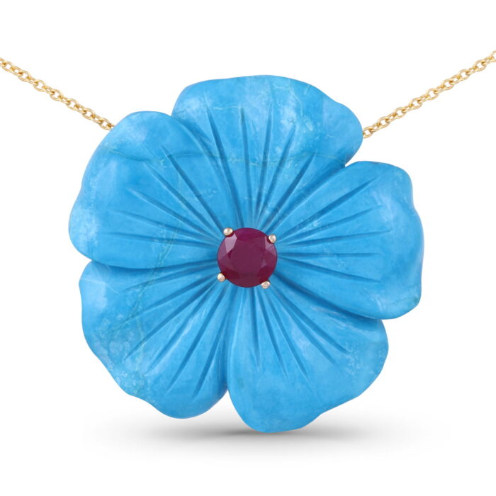 Turquoise And Burmese Ruby Carving Necklace