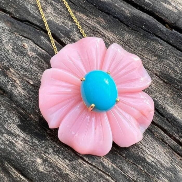 Turquoise lapis & pink opal turquois pendant