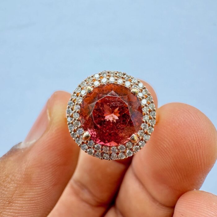 Peach Tourmaline Surrounded with Diamond Ring