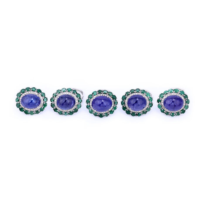 Tanzanite Cabochon & Emerald 5 Piece Button Set
