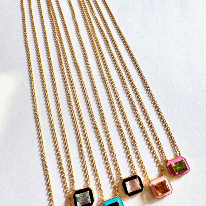 Enamel Necklace With Natural Gemstones