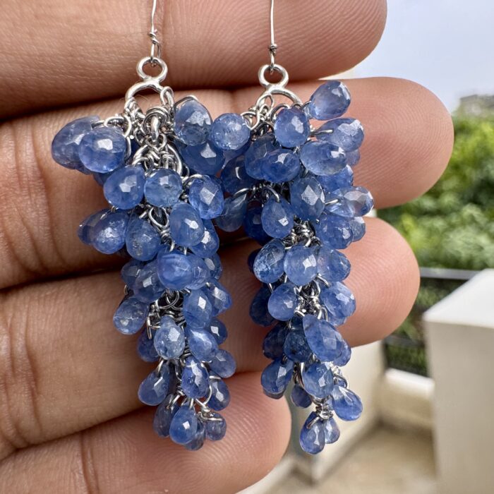 Burmese Bluesapphire Grapes Earrings In 18k White Gold