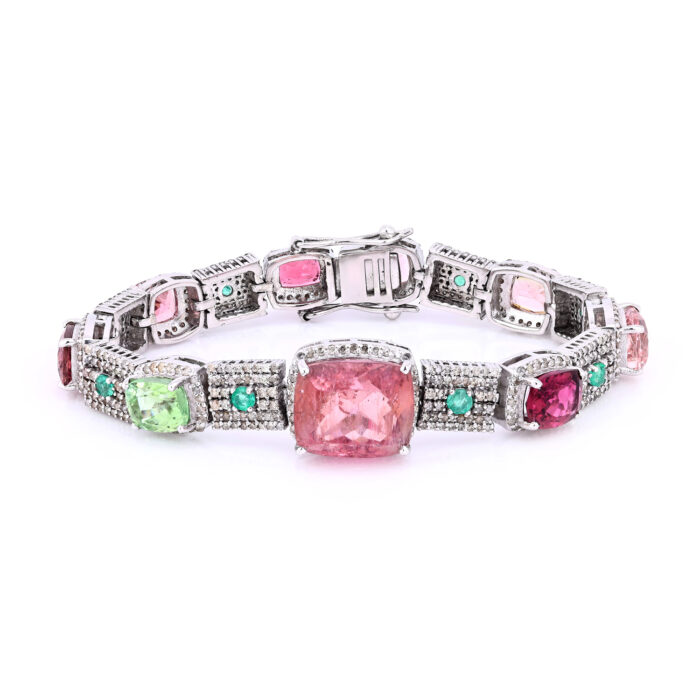 Multi Tourmaline Cushion Emerald Bracelet
