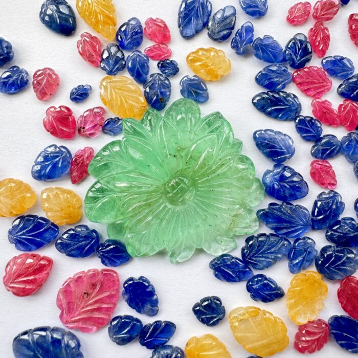 Burmese Blue Sapphire , Yellow Sapphire , & Ruby  Leaves 75 Piece Lot