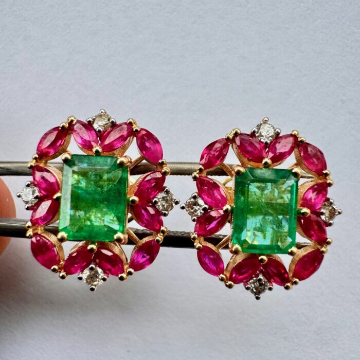 Emerald Octagon & Mozambique Ruby Marquis amp; Earrings