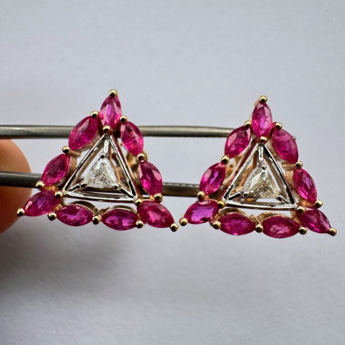 Mozambique Ruby Marquis Earrings In 14K Gold
