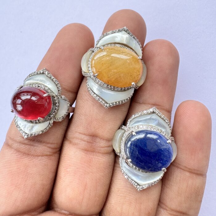 Burmese Blue Sapphire Cabochon 13.13 CT & MOP Ring