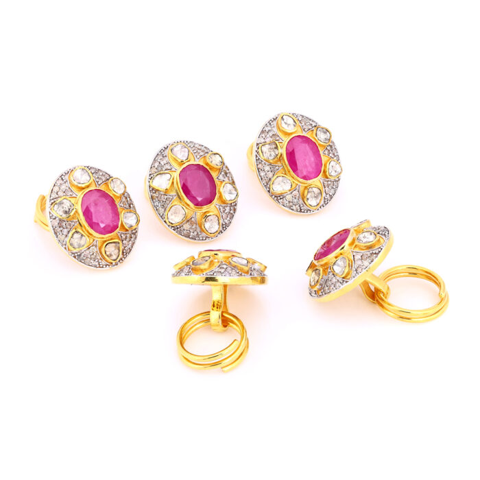 Mozambique Ruby & Diamond Polki Button 5 Piece Set
