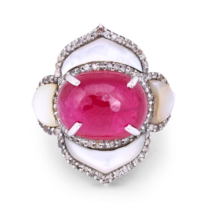 Burmese Ruby Cabochon 12.53 CT & MOP Ring
