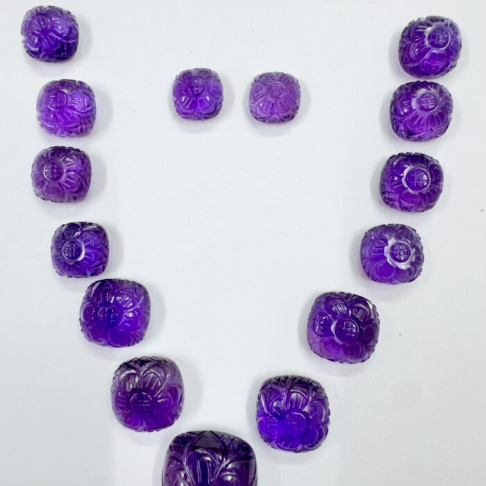 Amethyst Cushion Carving 149.80 CT / 14 Piece Layout