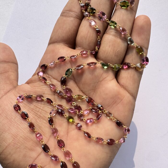 Multi Tourmaline Oval Necklace In 18k Gold