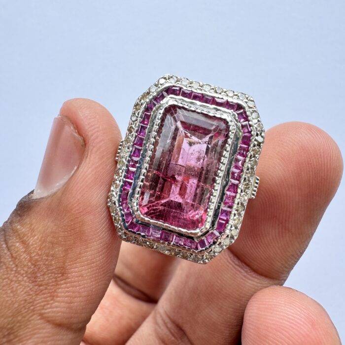 Pink Tourmaline Octagon 11.76 CT Ring