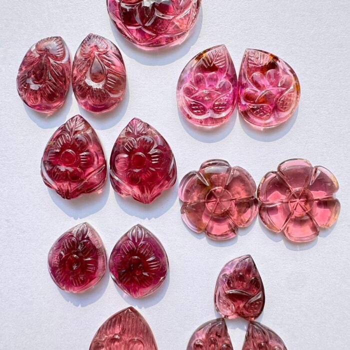 Pink Tourmaline Carving Pairs 213.50 CT / 15 Piece