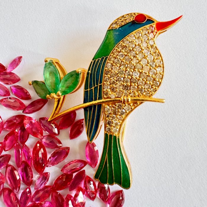 Emerald Marquis & Diamond Brooch