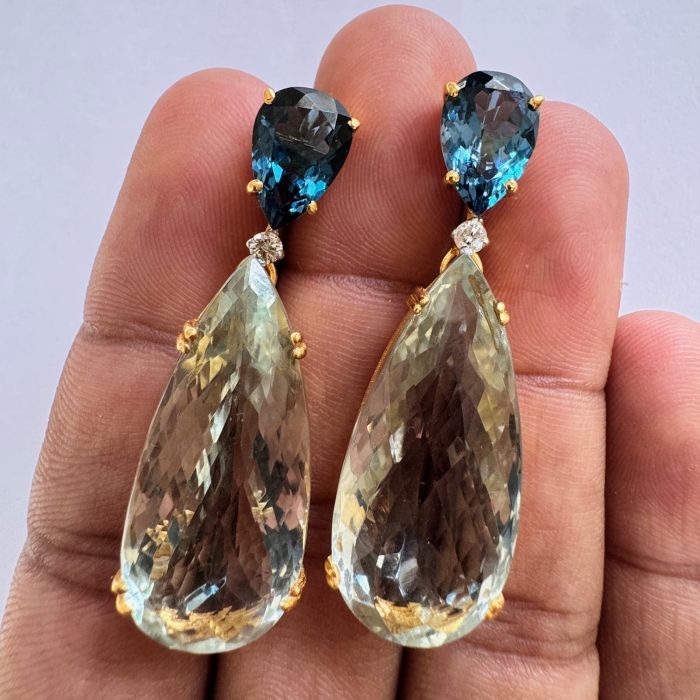 Londo Blue Topaz Pear & Green Amethyst Earring