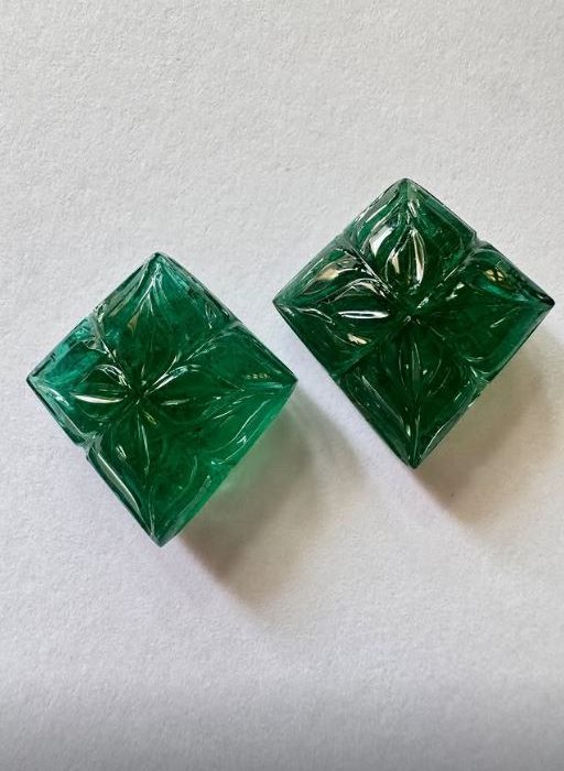 Emerald Deep Green Carving Pair 35.57 CT