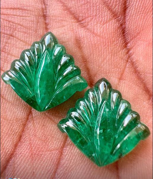 Emerald Leaf Carving Pair 17.25 CT