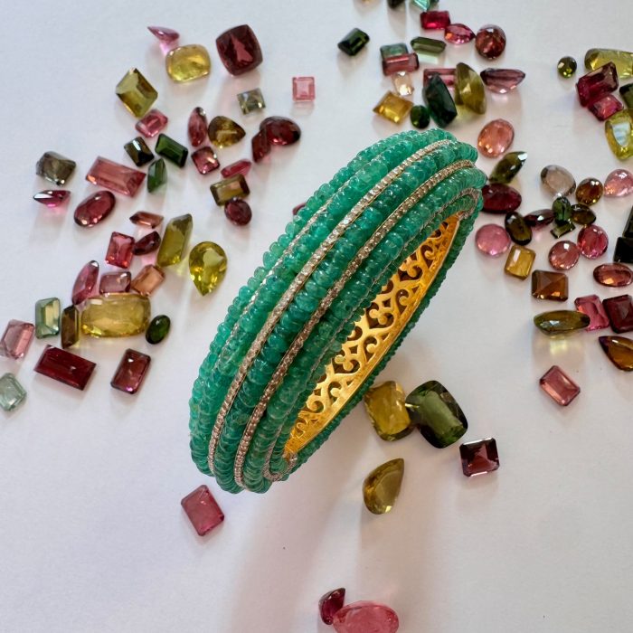 Emerald Beads & Diamond Bangle