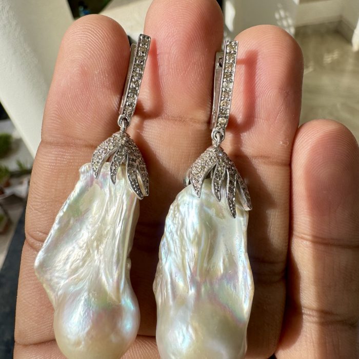 Baroque Pearl 99.62 CT Pair Earring Studded With Diamond