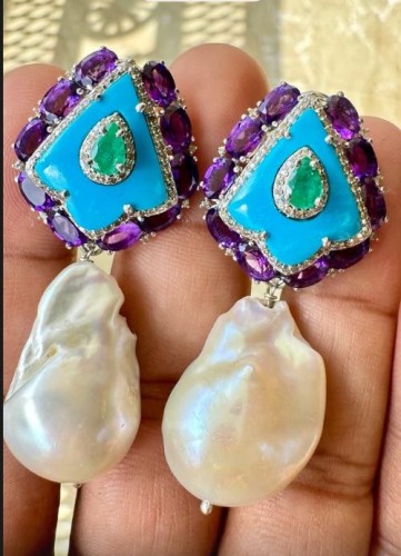 Turquoise & Barque Pearl Earring