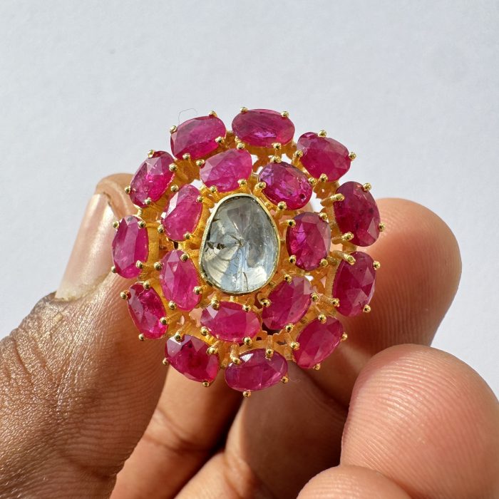 Ruby Oval & Polki Ring