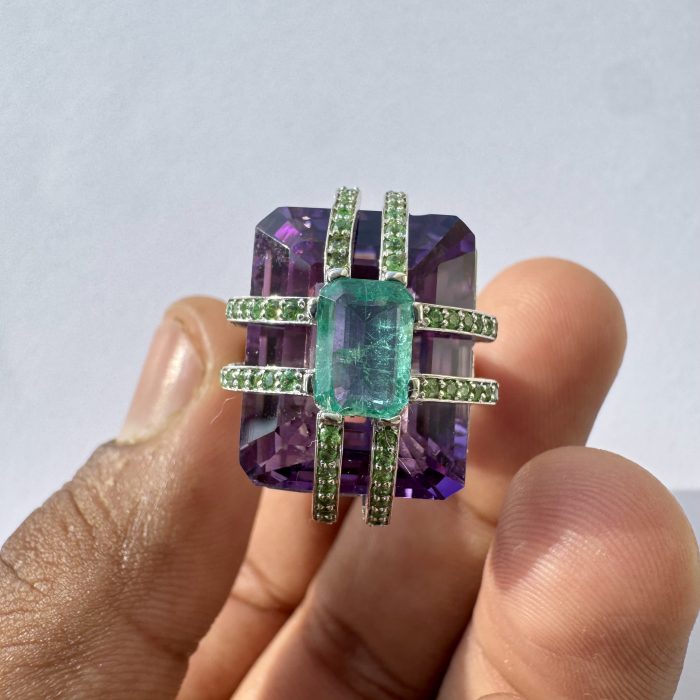 Amethyst Inlay Ring With Emerald