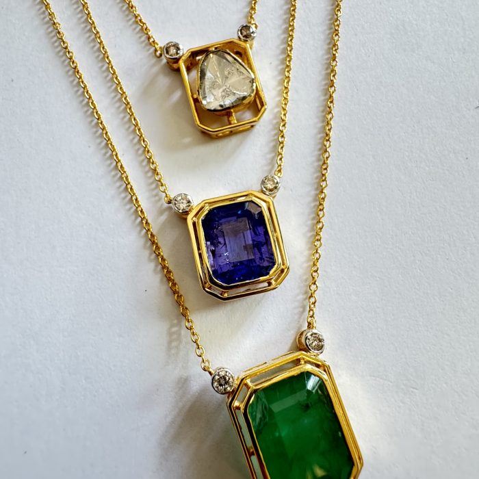 Polki Emerald & Tanzanite 3 String Necklace