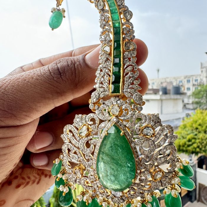 Emerald Kalangi Studded with Polki & Diamond