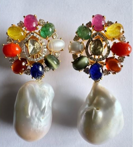 Navratan & Baroque Pearl Earring