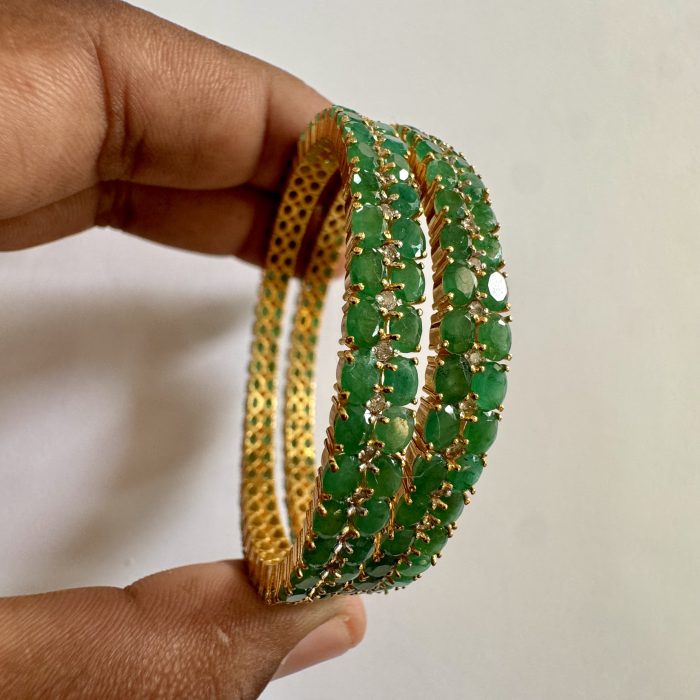 Emerald Oval & Diamond Bangle Pair