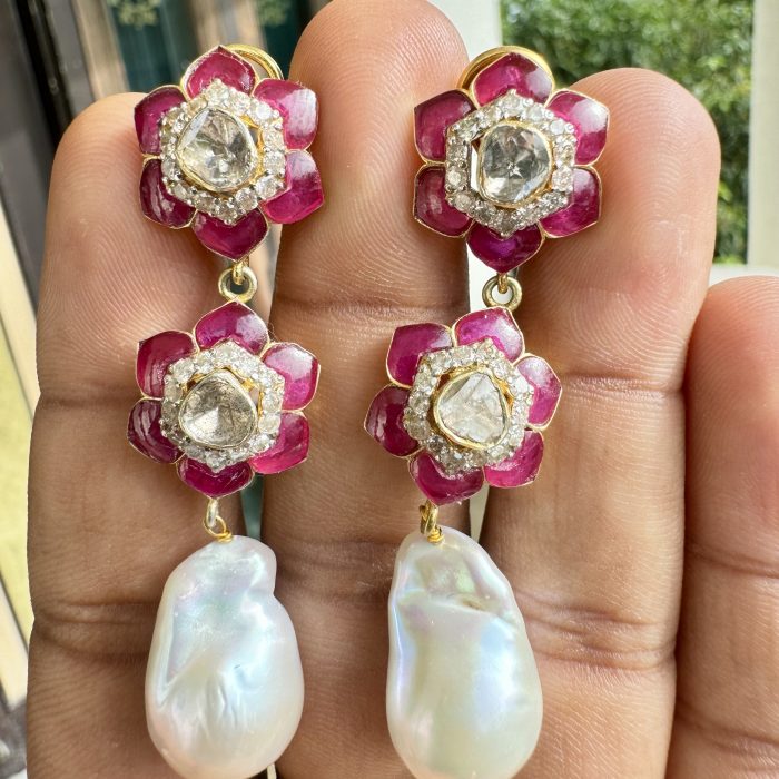 Ruby & Baroque Pearl Earring