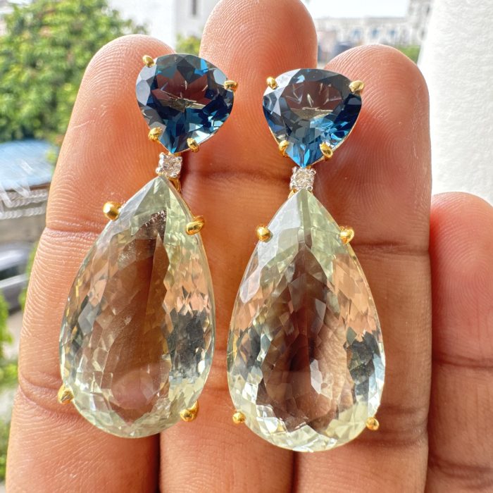 London Blue Topaz Pear & Green Amethyst Earring
