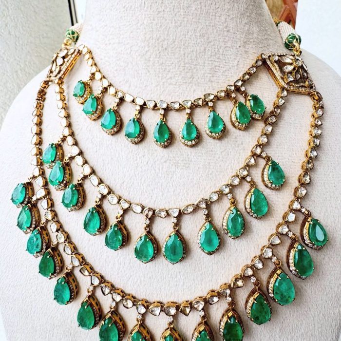 Emerald Pear & Polki Necklace
